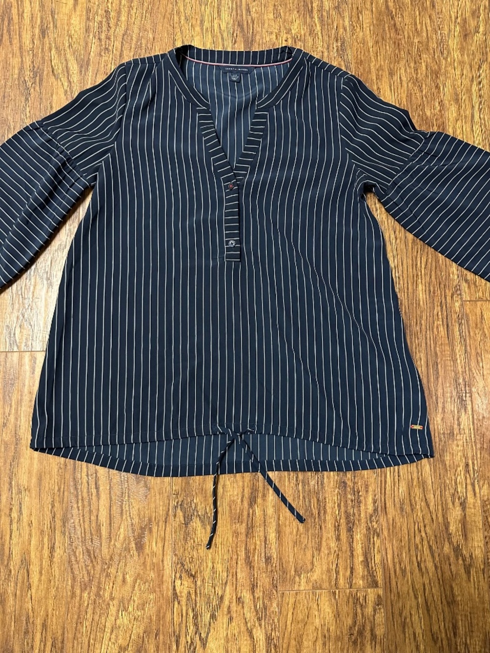 Tommy Hilfiger Women's Blouse Long Sleeve Navy Blue & White Stripe Size XXS